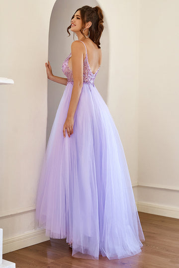 Lilla beading Tulle Prom Kjole